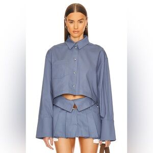 Helsa Chino Cropped Shirt in Blue Grey